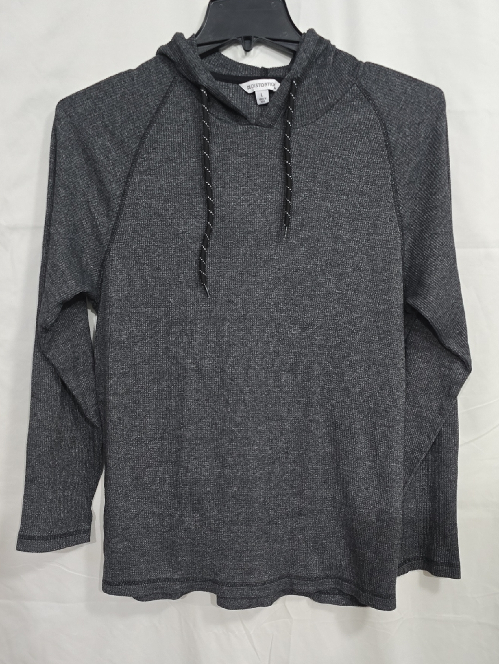 Distortion Mens Lg Charcoal Gray Hoodie Long Sleeve Drawstring